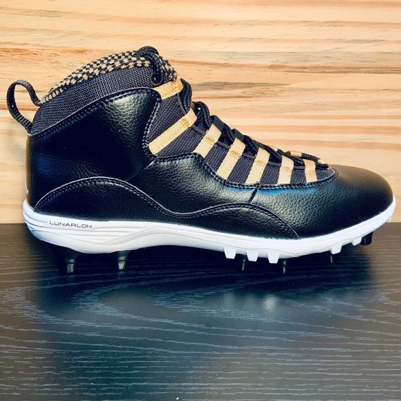 Nike Air Jordan 10 TD Mid Men's Football Cleats Black Gold NEW - Picture 3 of 9